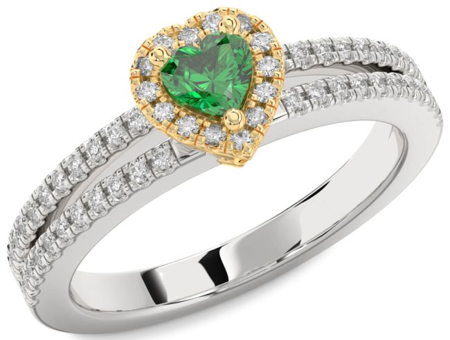 Diamond Emerald White Yellow Gold Heart Pave Promise Ring