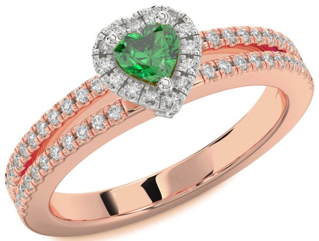 Diamond Emerald White Rose Gold Heart Pave Promise Ring