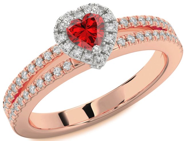 Diamond Ruby Rose Gold Silver Heart Pave Promise Ring