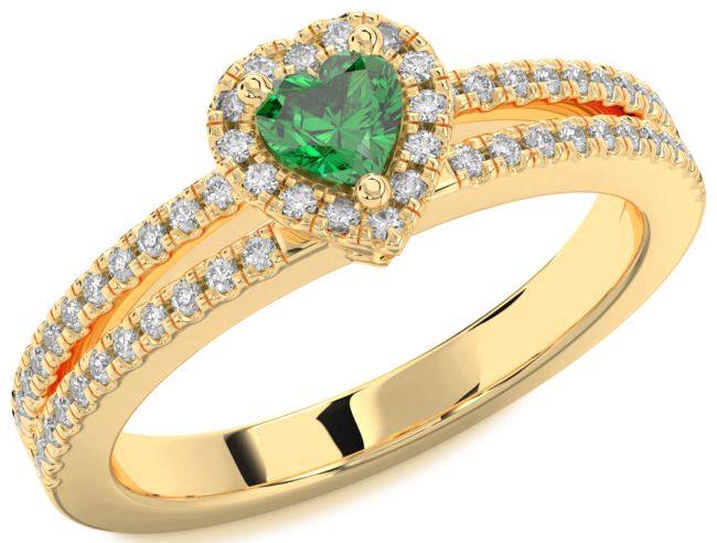 Diamond Emerald Gold Heart Pave Promise Ring