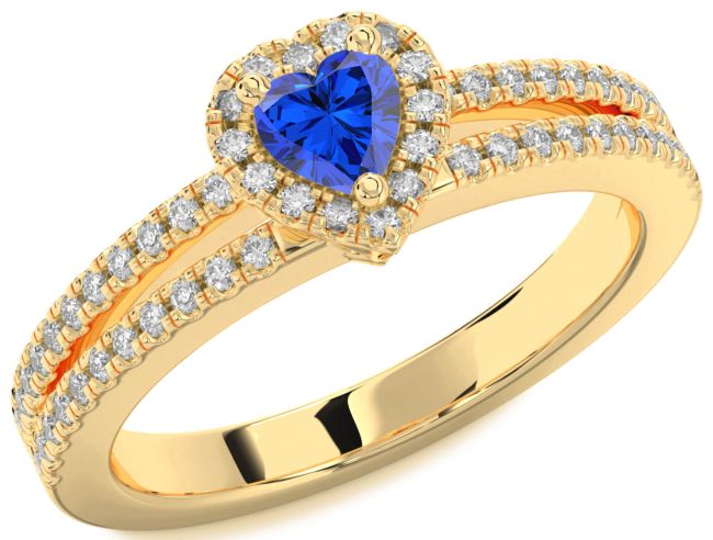 Diamond Blue Sapphire Gold Silver Heart Pave Promise Ring