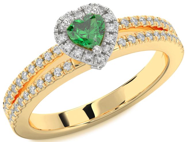 Diamond Emerald White Yellow Gold Heart Pave Promise Ring