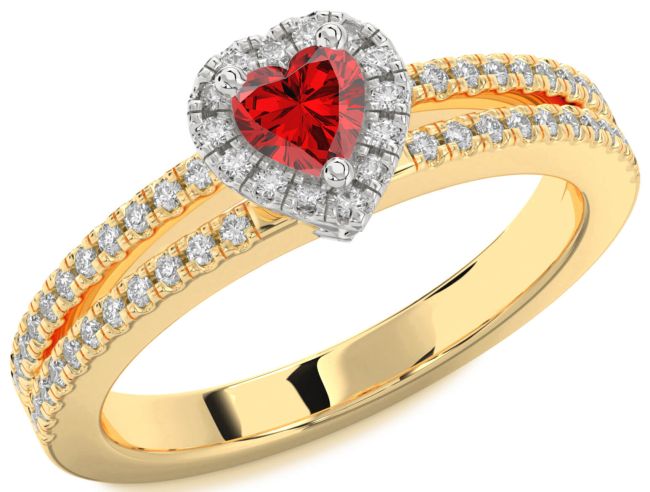Diamond Ruby Gold Silver Heart Pave Promise Ring