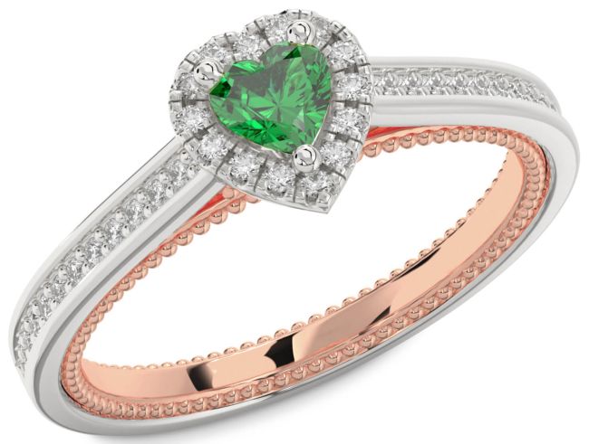 Diamond Emerald White Rose Gold Heart Pave Promise Ring