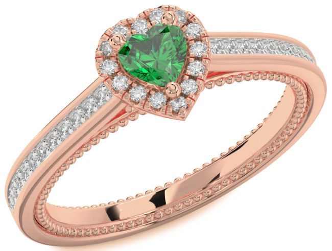 Diamond Emerald Rose Gold Silver Heart Pave Promise Ring