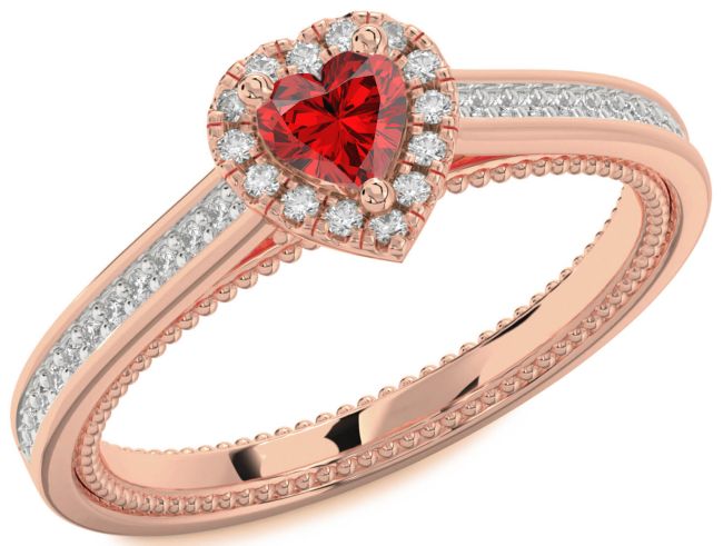 Diamond Ruby Rose Gold Silver Heart Pave Promise Ring