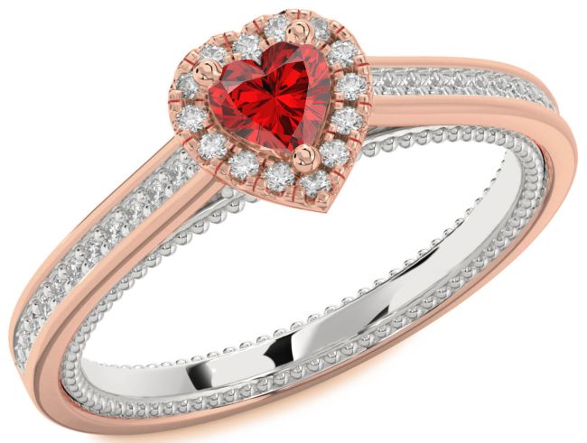 Diamond Ruby Rose Gold Silver Heart Pave Promise Ring
