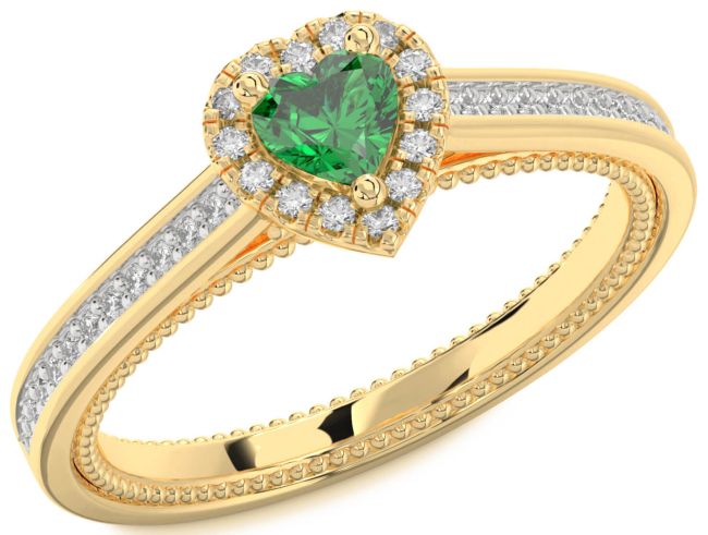Diamond Emerald Gold Heart Pave Promise Ring