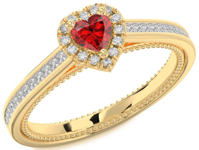 Diamond Ruby Gold Silver Heart Pave Promise Ring
