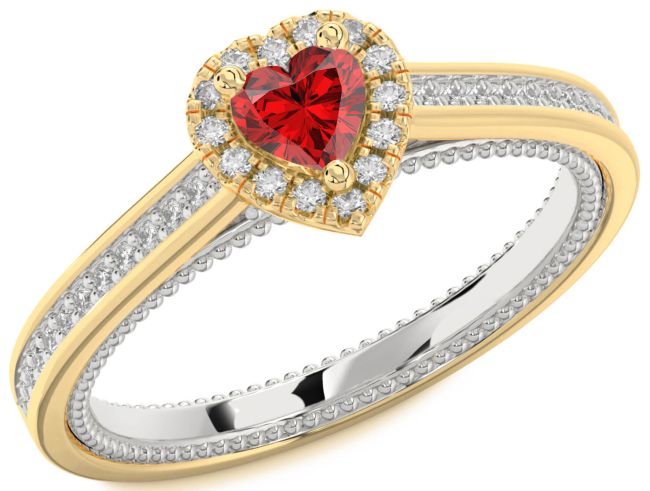 Diamond Ruby White Yellow Gold Heart Pave Promise Ring