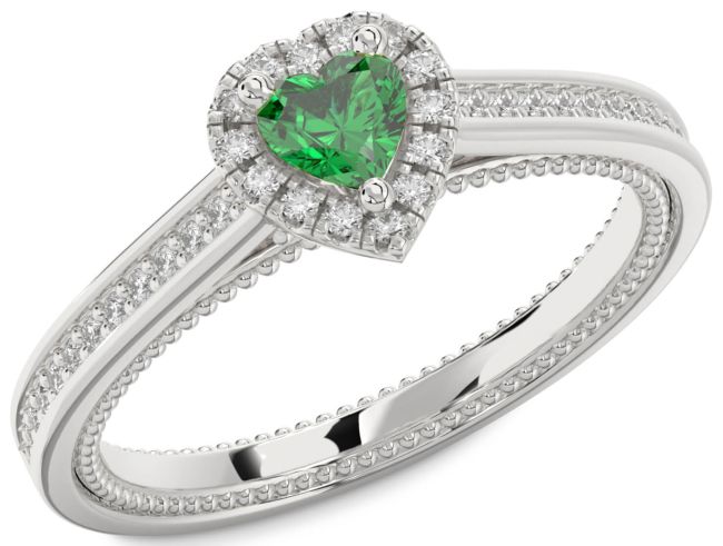 Diamond Emerald White Gold Heart Pave Promise Ring