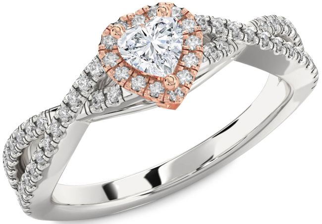 Diamond Silver & 10K Rose Gold Heart Pave Promise Ring