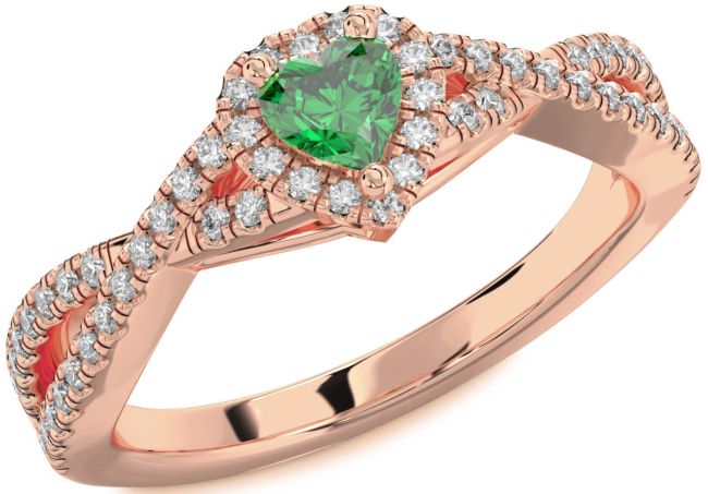 Diamond Emerald Rose Gold Silver Heart Pave Promise Ring