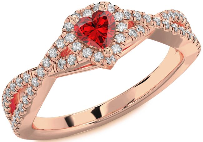 Diamond Ruby Rose Gold Heart Pave Promise Ring