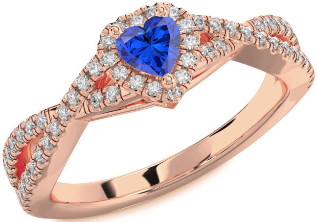Diamond Blue Sapphire Rose Gold Heart Pave Promise Ring