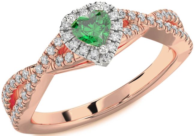 Diamond Emerald Platinum & Rose Gold Heart Pave Promise Ring