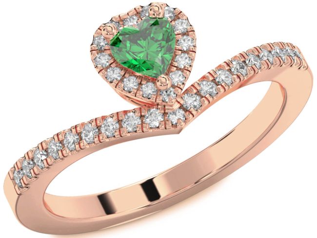 Diamond Emerald Rose Gold Heart Pave Promise Ring