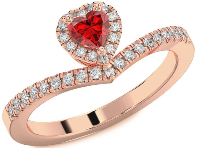 Diamond Ruby Rose Gold Silver Heart Pave Promise Ring
