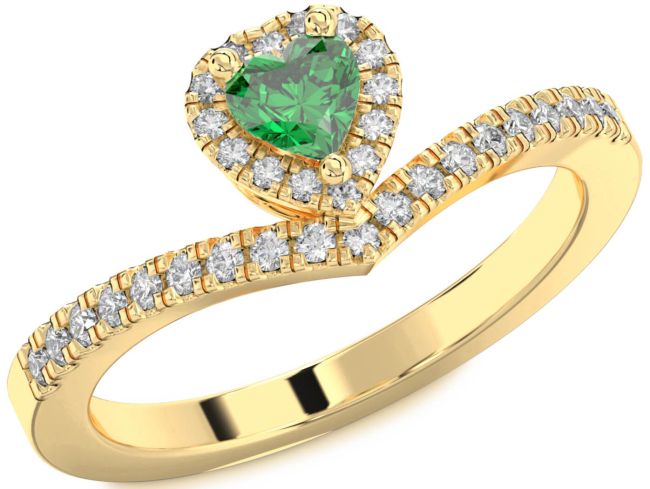 Diamond Emerald Gold Heart Pave Promise Ring
