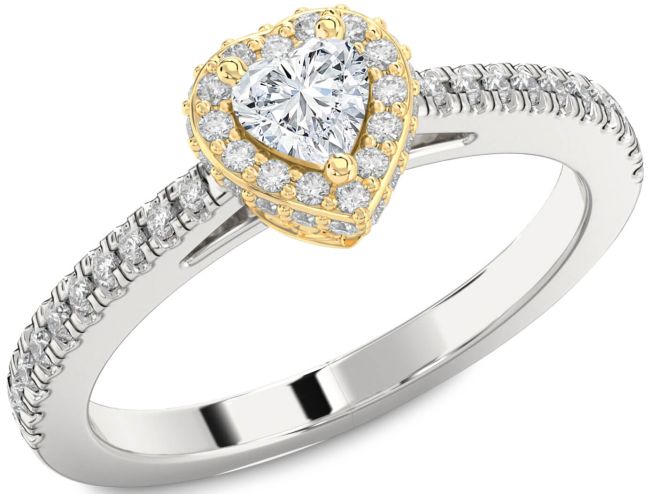 Diamond Platinum & Yellow Gold Heart Pave Promise Ring