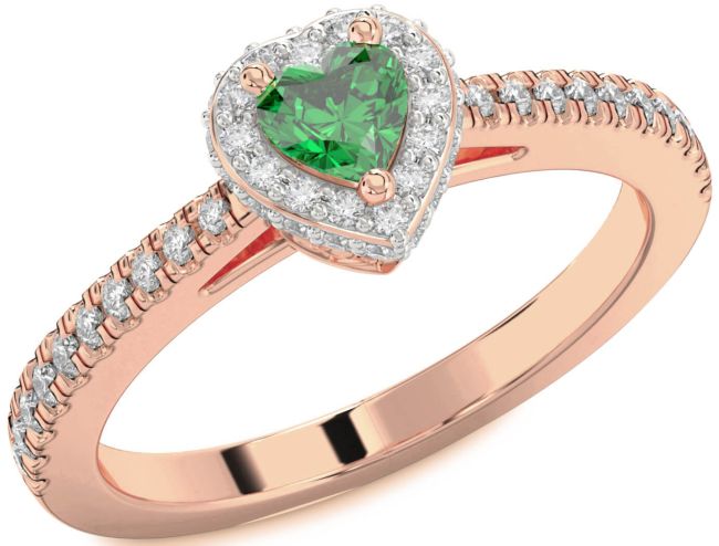 Diamond Emerald Rose Gold Silver Heart Pave Promise Ring