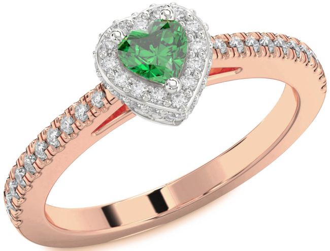 Diamond Emerald White Rose Gold Heart Pave Promise Ring