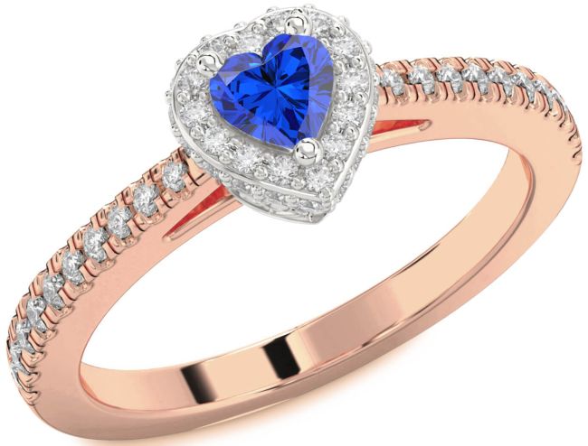 Diamond Blue Sapphire White Rose Gold Heart Pave Promise Ring