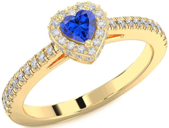 Diamond Blue Sapphire Gold Silver Heart Pave Promise Ring