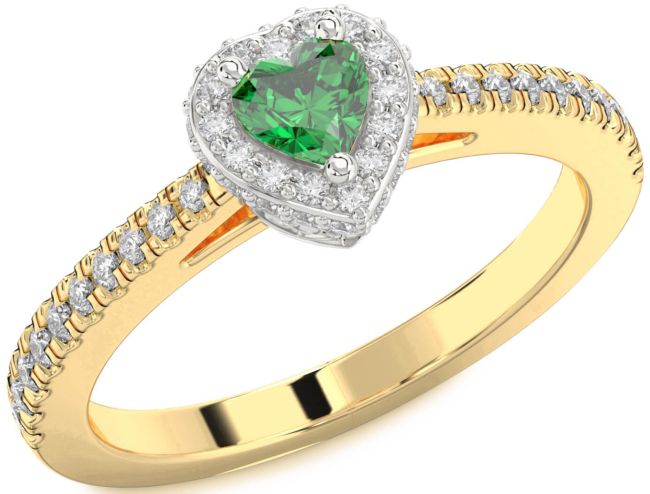 Diamond Emerald Platinum & Yellow Gold Heart Pave Promise Ring