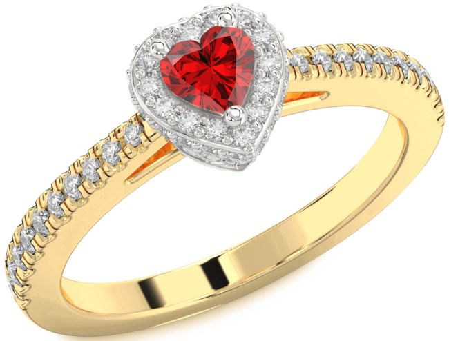 Diamond Ruby Gold Silver Heart Pave Promise Ring