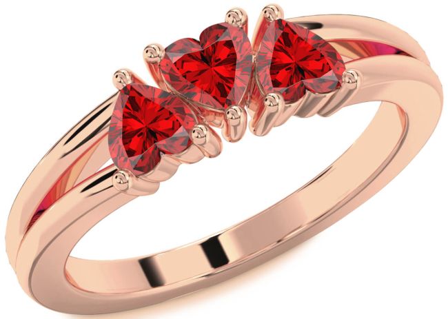 Ruby Rose Gold Heart Three Stone Birthstone Ring