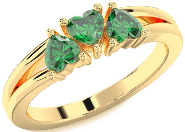Emerald Gold Heart Three Stone Birthstone Ring
