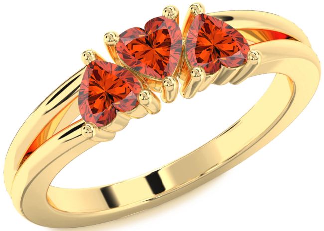 Fire Opal Gold Heart Three Stone Ring