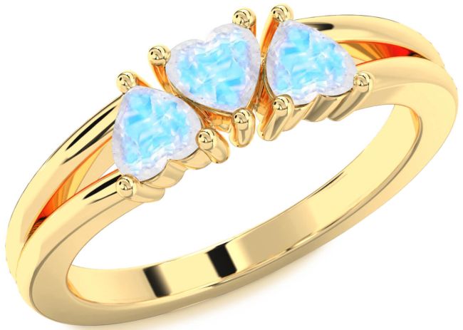 Moonstone Gold Silver Heart Three Stone Ring