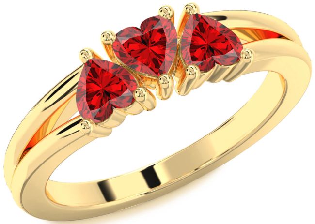 Ruby Gold Heart Three Stone Birthstone Ring