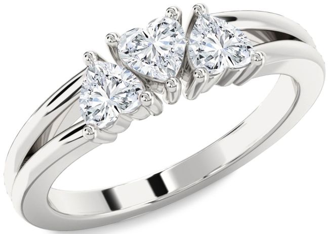 Diamond Silver Heart Three Stone Ring