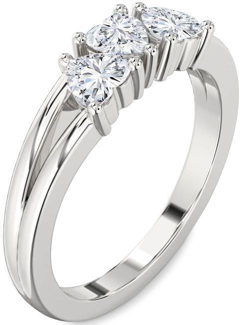 Lab Diamond Silver Heart Three Stone Ring