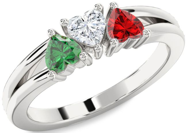 Silver Heart Three Stone Mother's Ring