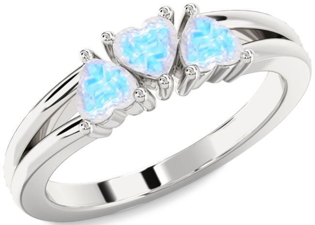 Moonstone Silver Heart Three Stone Ring