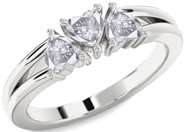Salt & Pepper Diamond Silver Heart Three Stone Ring
