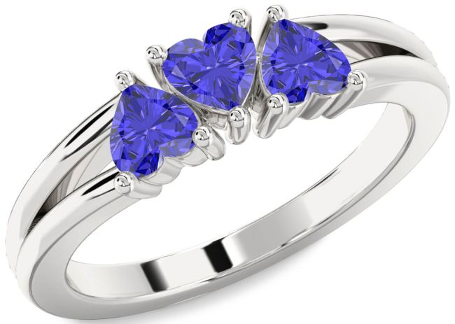 Tanzanite Silver Heart Three Stone Ring