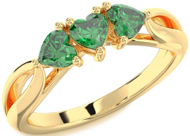Emerald Gold Heart Three Stone Birthstone Ring