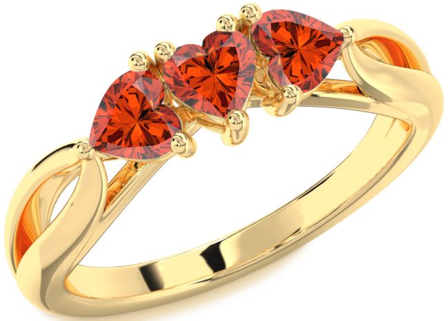 Fire Opal Gold Heart Three Stone Ring
