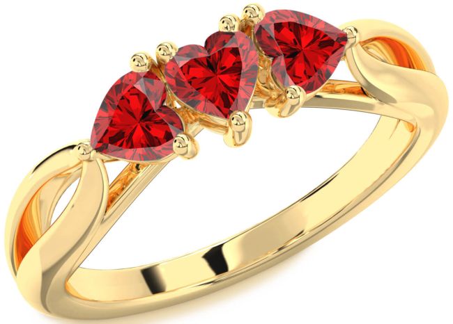 Ruby Gold Heart Three Stone Birthstone Ring