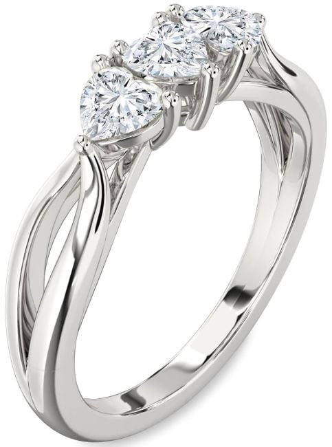 Lab Diamond Silver Heart Three Stone Ring