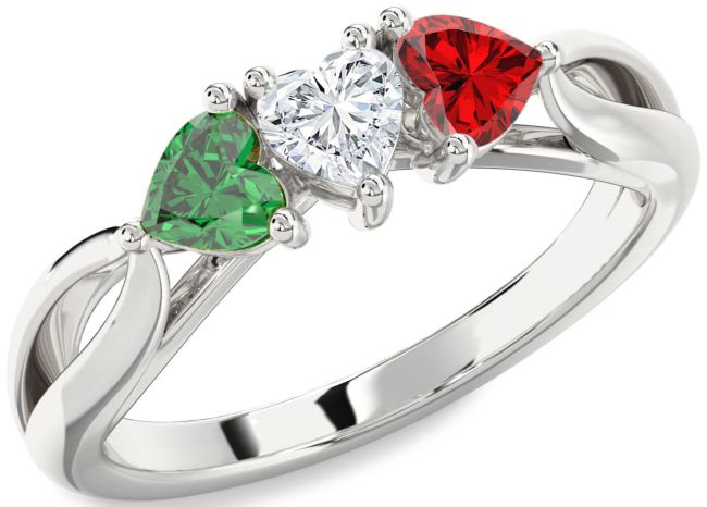 Silver Heart Three Stone Mother's Ring