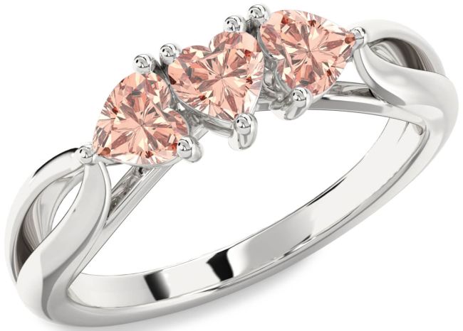 Morganite Silver Heart Three Stone Ring