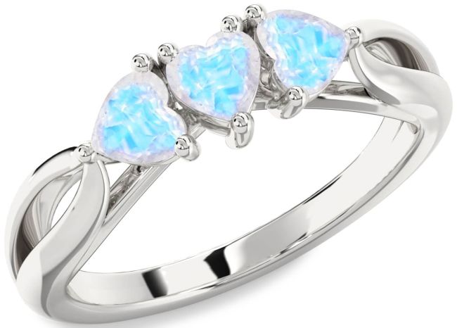 Moonstone Silver Heart Three Stone Ring