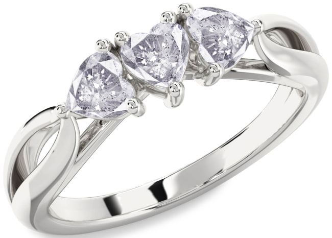Salt & Pepper Diamond Silver Heart Three Stone Ring