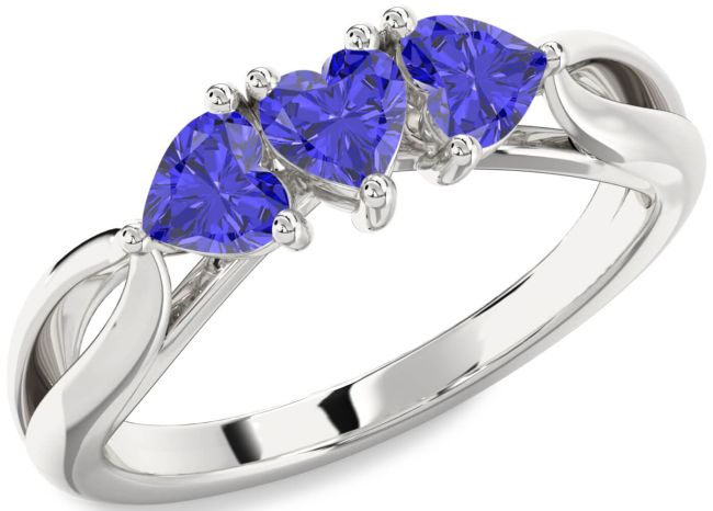 Tanzanite Silver Heart Three Stone Ring